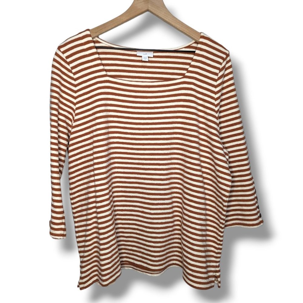 J. Jill Rust and Cream Striped Scoop Neck Top